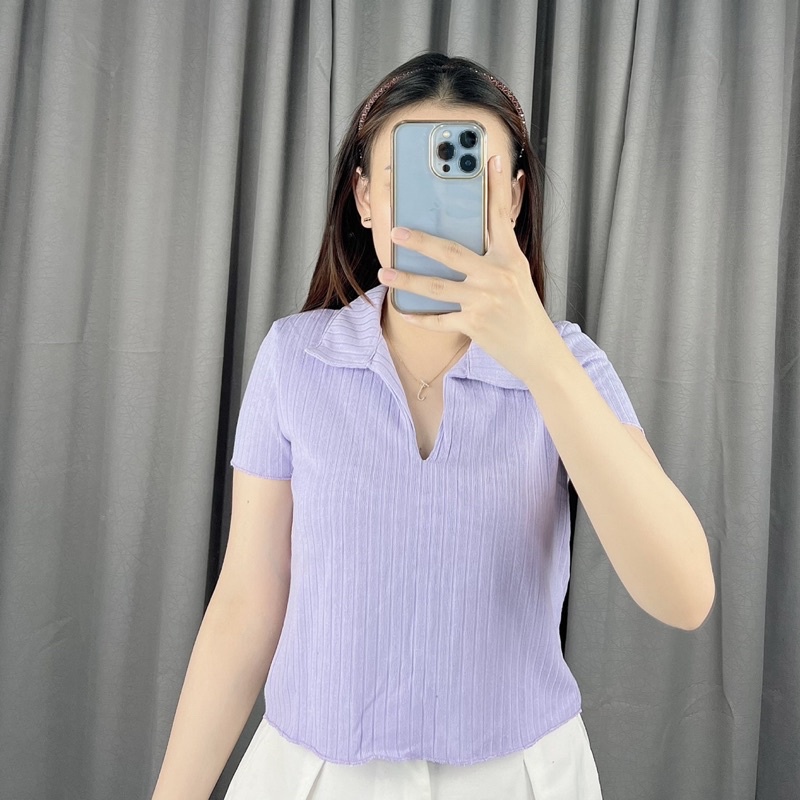 Knit Polo Vneck rib | Atasan polo