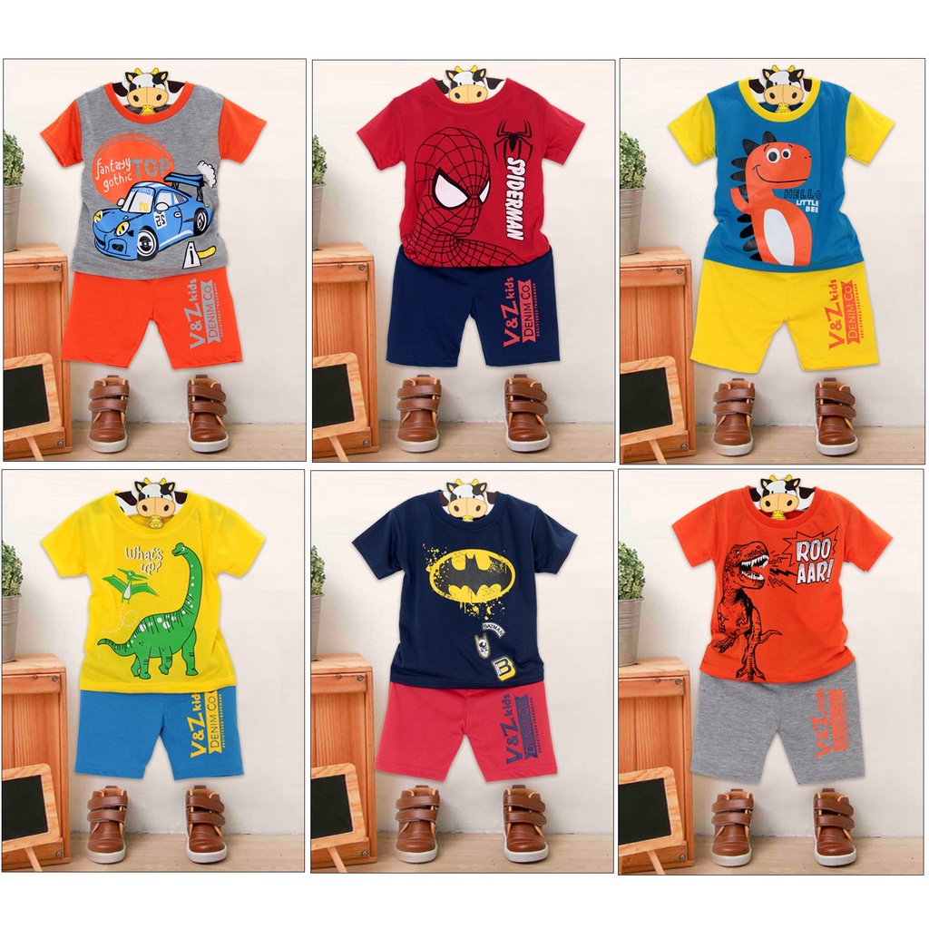 V&amp;Z kids- baju setelan anak laki laki/kaos anak spiderman/baju anak cowok/atasan anak/celana anak