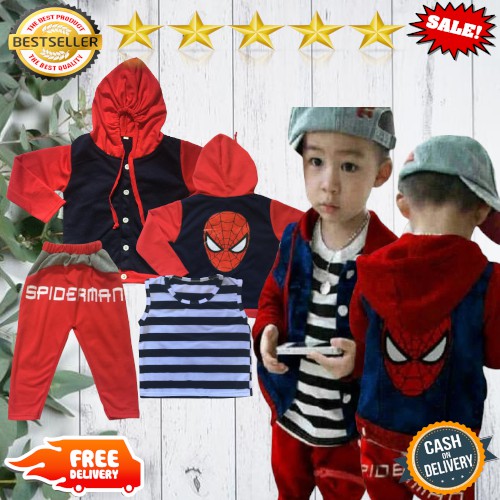 Rmshop - baju setelan anak cowok import murah umur 3 tahun 4 5 jaket hoodie distro spidey kids
