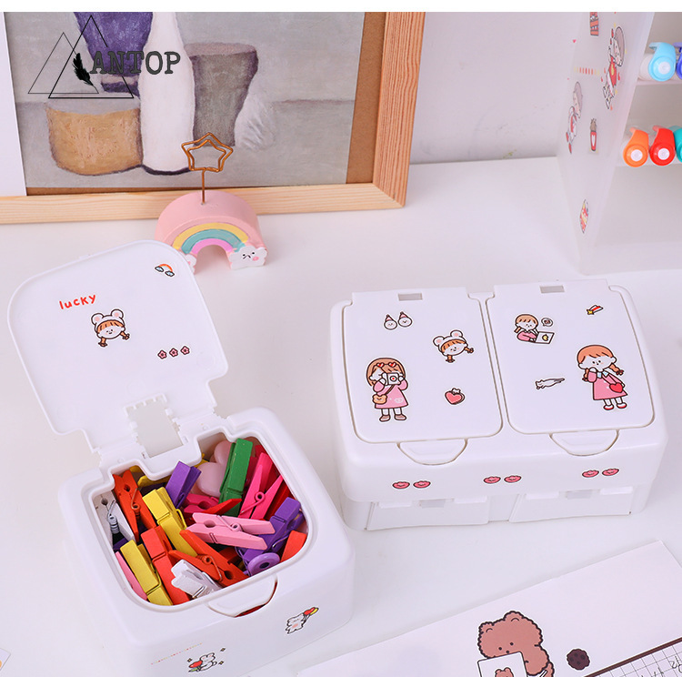 Kotak Penyimpanan Lucu Penyimpanan Desktop Winzige Sticker Storage Box Stationary Equipment for General Storage At School Office ANTOP