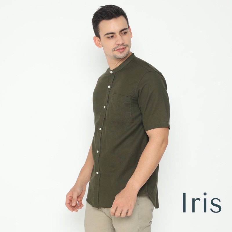 IRIS - ATASAN KEMEJA KOKO DEWASA POLOS LINEN OLIVE PRIA LENGAN PENDEK KEMKO COUPLE AYAH ANAK
