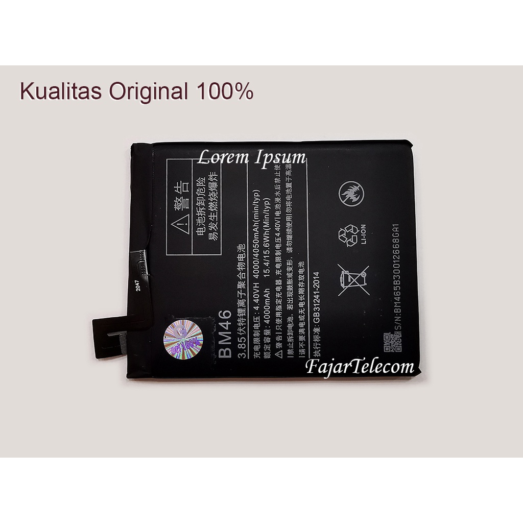 Baterai / Batre Xiaomi Redmi Note 3 BM46 / BM 46 Original