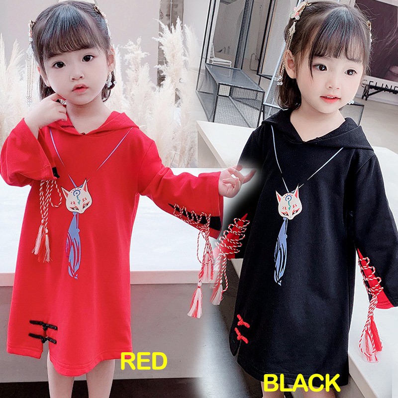 Dress Cheongsam Modern Anak Perempuan Lucky Cat RED/BLACK