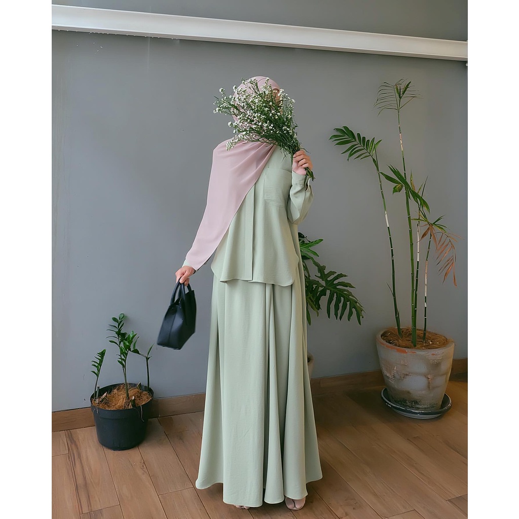 MSB 173 | One Set Kemeja Casul Lana  Setelan Rok Plain Skirt Daily Busui Wolfis Premium