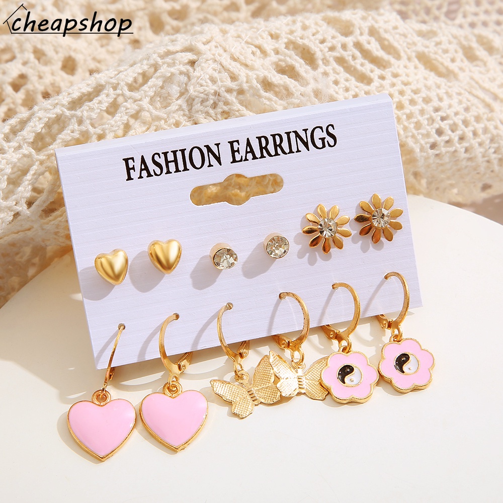 IFYOU Set Anting Liontin Butterfly Heart Warna Emas Untuk Wanita