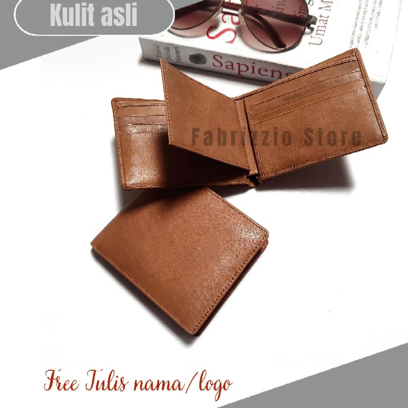 dompet pria kulit asli - gratis custom nama/logo