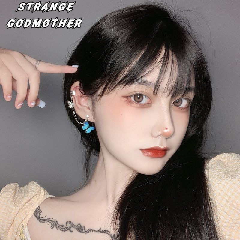 Butterfly Set Anting Tusuk / Jepit / Klip / Jepit Desain Kupu-Kupu + Rantai Rumbai Gaya Korea Untuk Wanita