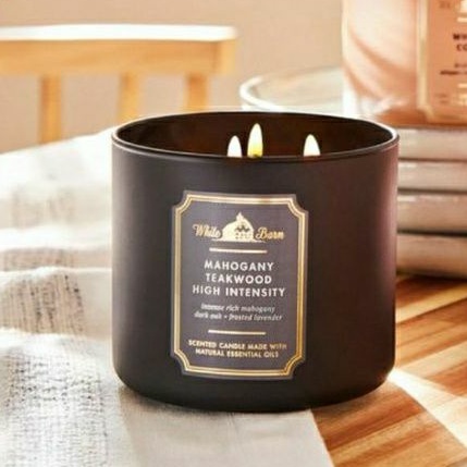 BATH &amp; BODY WORKS BBW MAHOGANY TEAKWOOD HIGH INTENSITY 3-WICK SCENTED CANDLE 411 G LILIN WANGI 3 SUMBU PENGHARUM RUANGAN