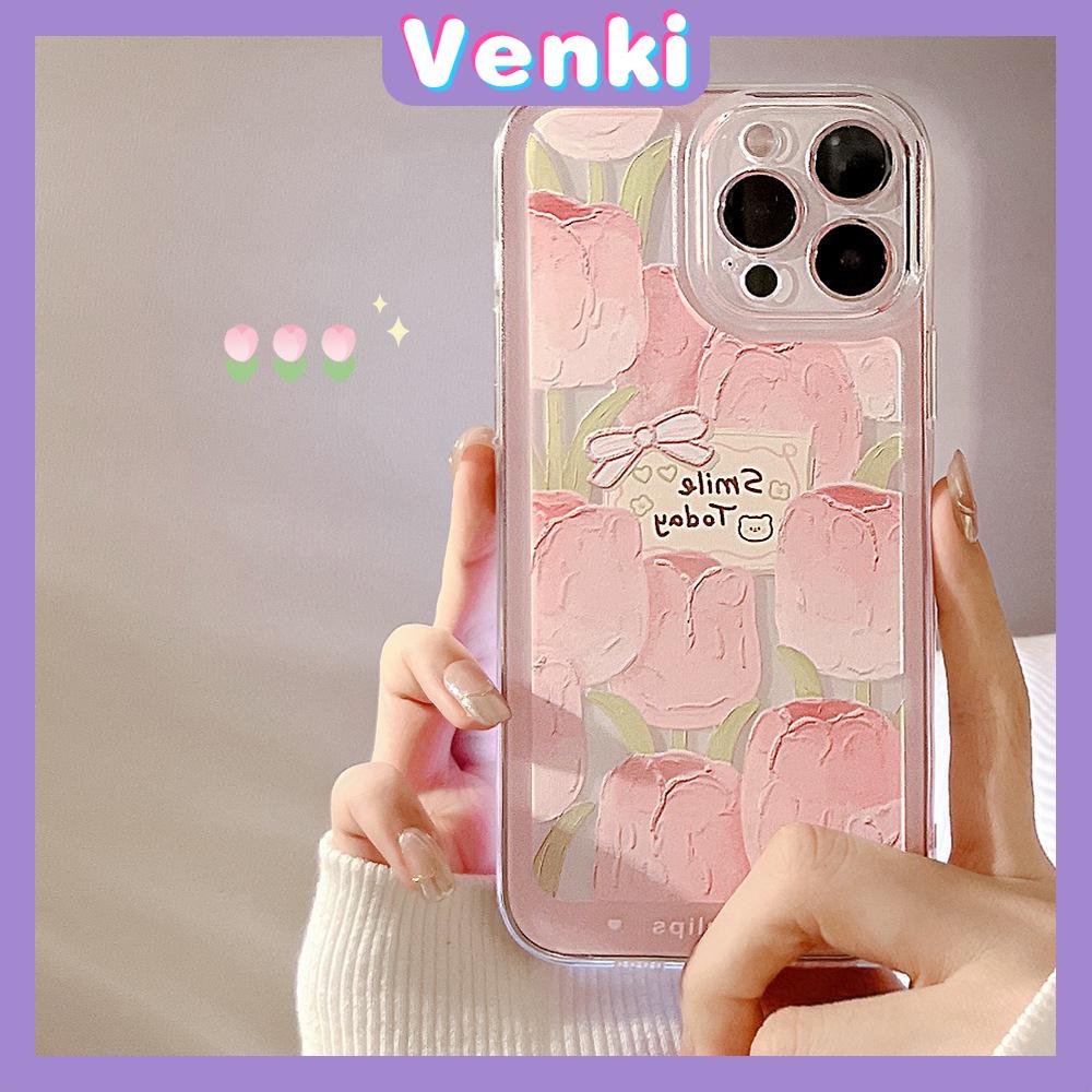 iPhone Case Silicone Soft Case Clear Case Thickened Shockproof Protection Camera Pink Tulip Flower Compatible For iPhone 11 iPhone 13 Pro Max iPhone 12 Pro Max iPhone 7 Plus xr