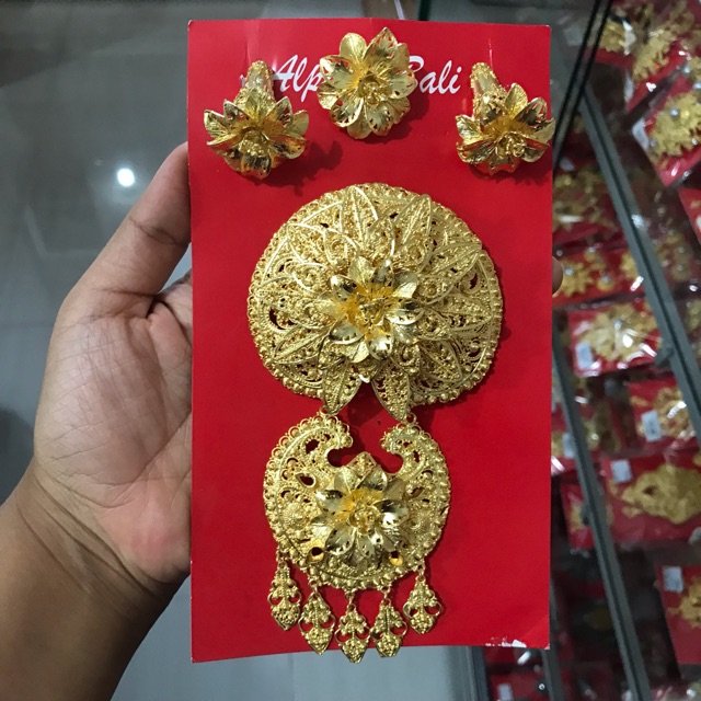 Set Bros Alpaka Rembulan Kelopak Bunga TM (Jumbo , Giwang Cerorot / Subeng Bali)