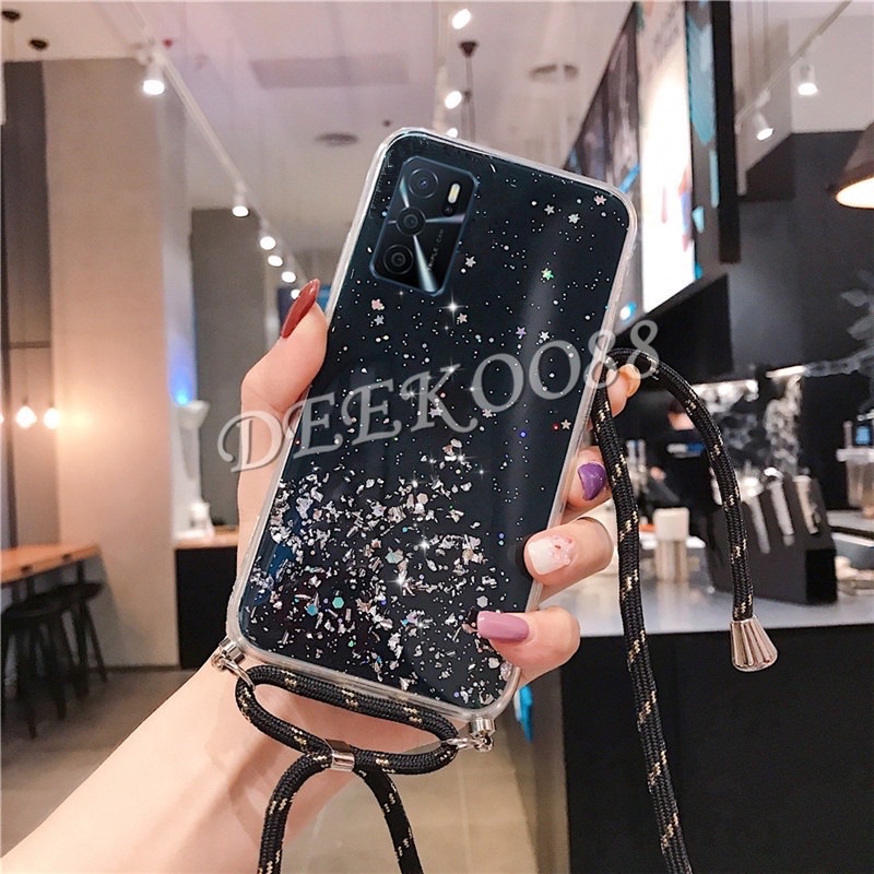 Case Tali Nagita Oppo A16 2021 Lanyard Glitter Gantungan
