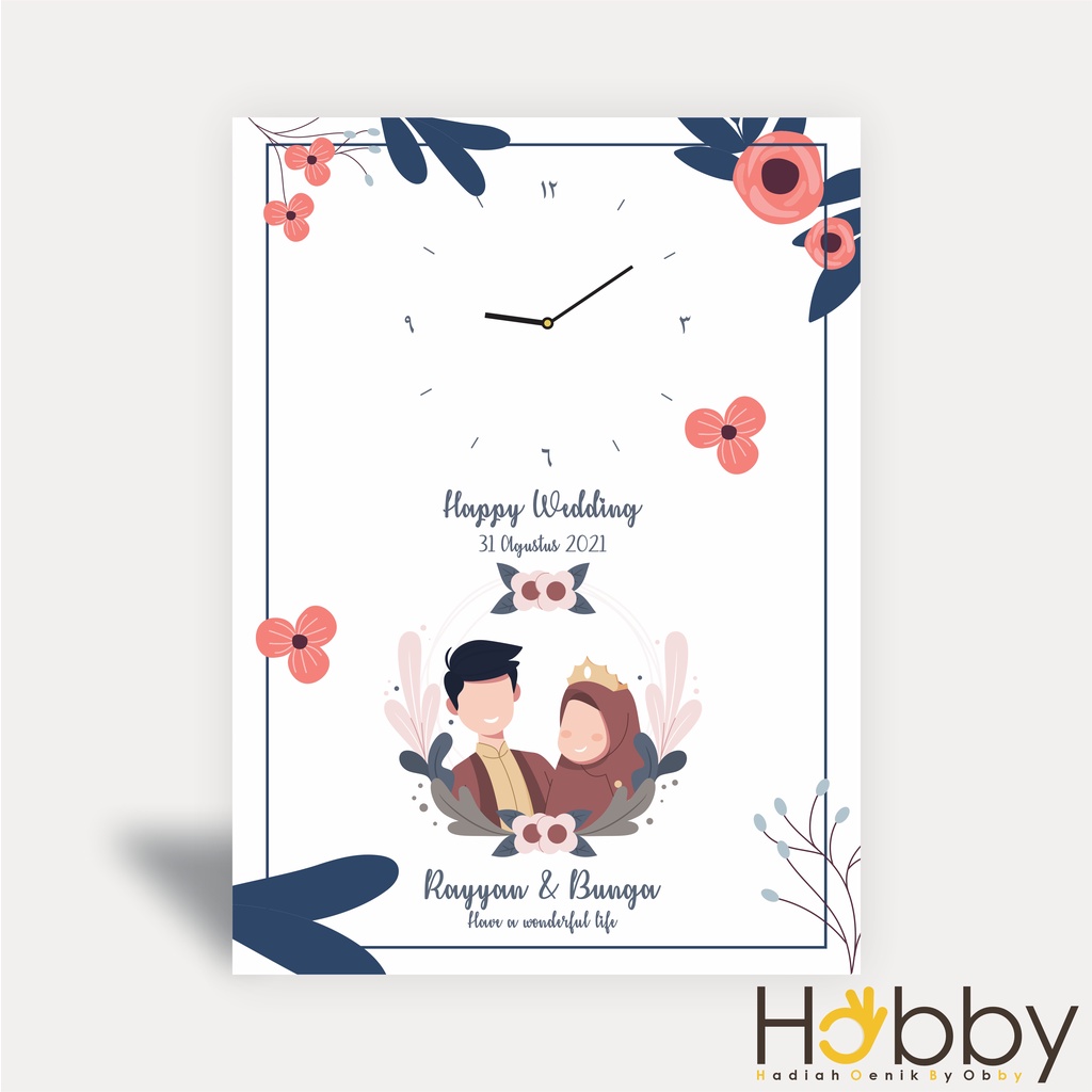 JAM DINDING KAYU CUSTOM NAMA KARTUN KADO NIKAHAN UNIK HADIAH WEDDING MEJA DUDUK ANNIVERSARY AESTETIK