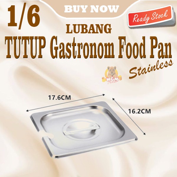 Tutup Food pan Stainless 1/6 gastronorms Cover open LUBANG prasmanan