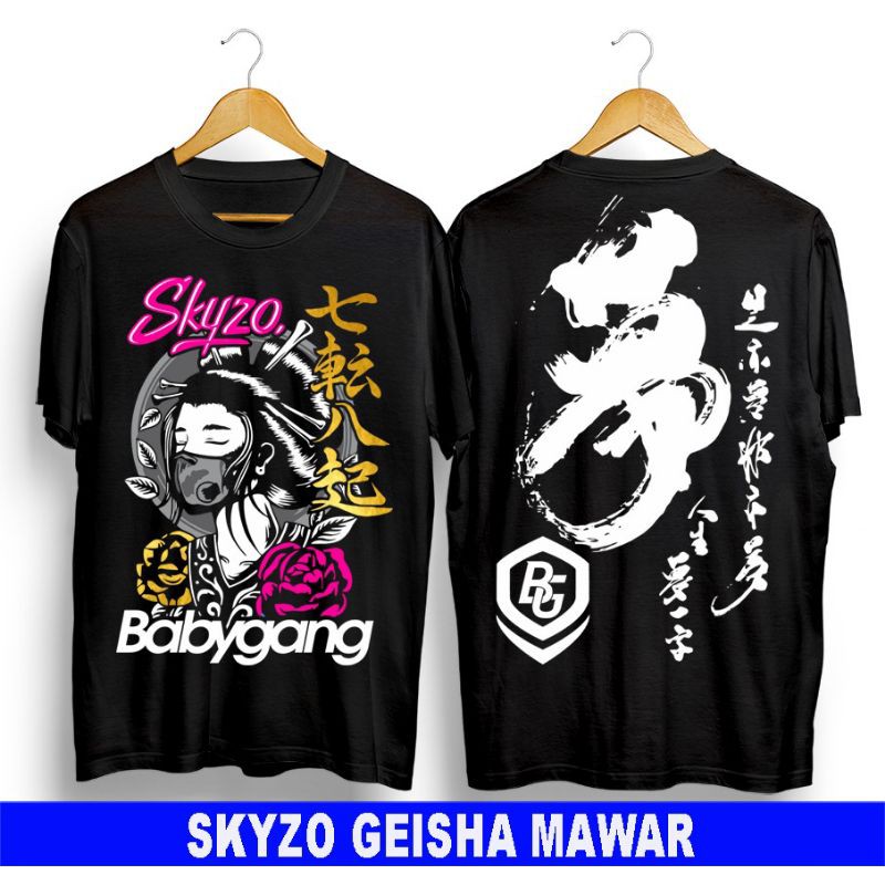 T-shirt/kaos pria distro/kaos BABYGANG original/kaos BABYGANG SKYZO Geisha MAWAR/kaos TERBARU