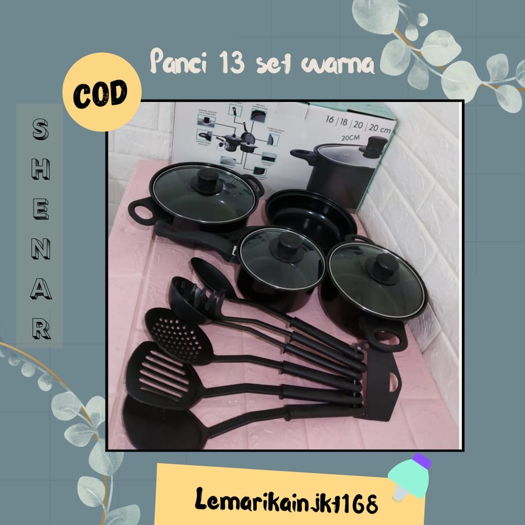 SHENAR COD PANCI 13 SET TUTUP KACA SERBAGUNA | PAKET COOKWARE PANCI 13 SET /PANCI REBUS/PANCI GORENG/ PANCI 13 SET LENGKAP MURAH/ PANCI 13SET WARNA HIJAU