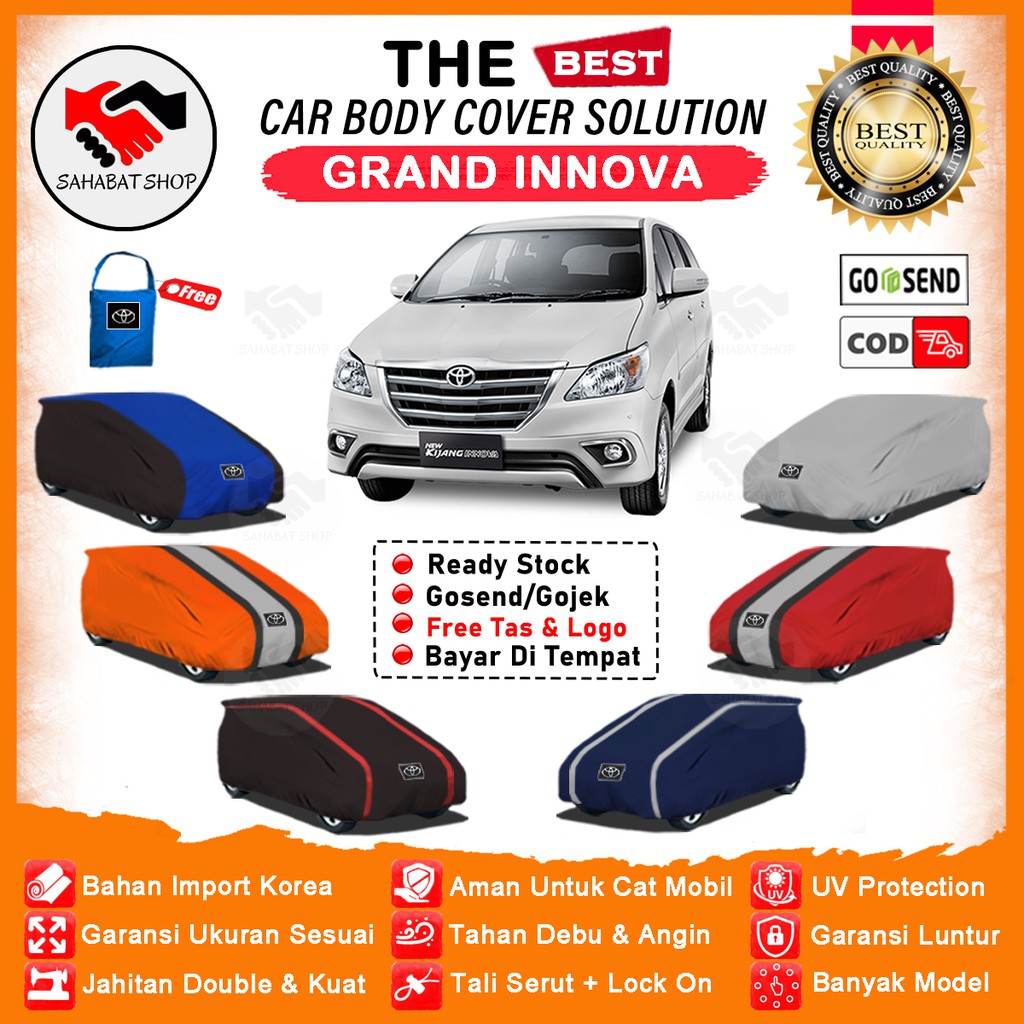 Sahabat Body Cover Mobil Innova / Sarung Penutup Toyota Kijang Grand Innova Outdoor / Selimut Tutup Mantel Terpal Mantol Kerudung Jas Kerodong Pelindung Bungkus Pembungkus Kelambu Tutupan Mobil Kijang Inova Waterproof Anti Air Model Orange