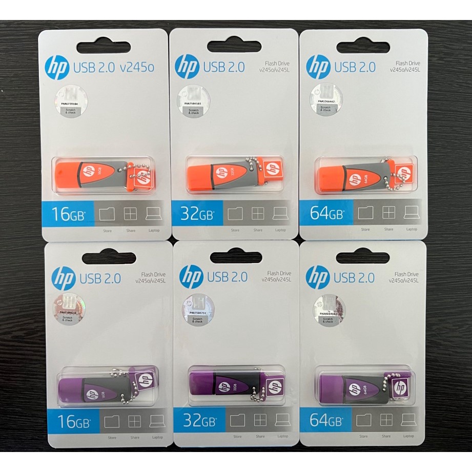 Flashdisk HP v245 16GB 32GB 64GB USB 2.0 Karet Ungu / Orange