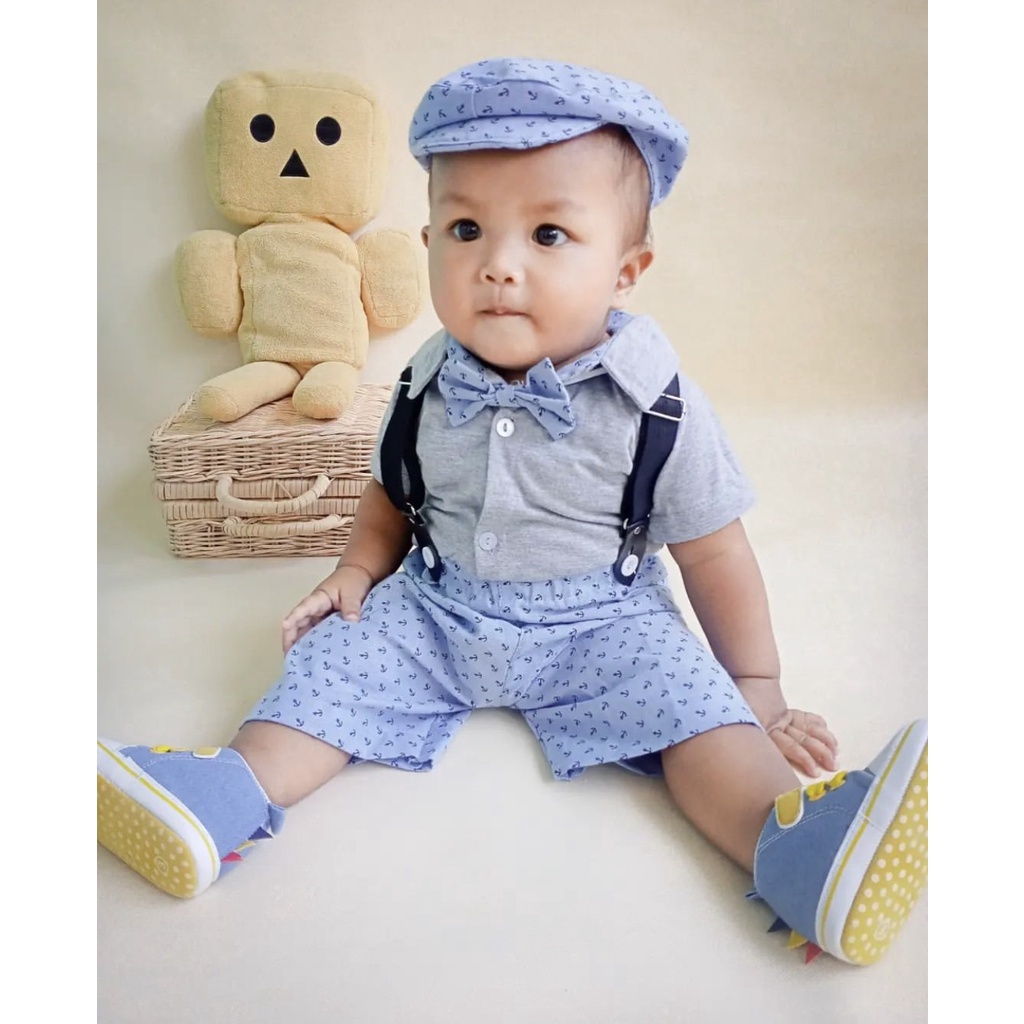setelan jumper anak laki laki anchor dan burberi autumn suspender 0 6 12 bulan romper jumper set baju bayi laki-laki baru lahir romper newborn baju kodok laki laki
