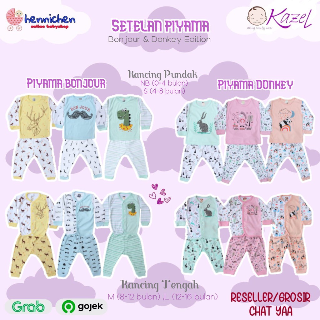 PROMO 7.7 1 Psg Setelan Kazel Piyama DONKEY / BONJOUR BAJU ANAK / BAJU BAYI edition 0-16 bulan