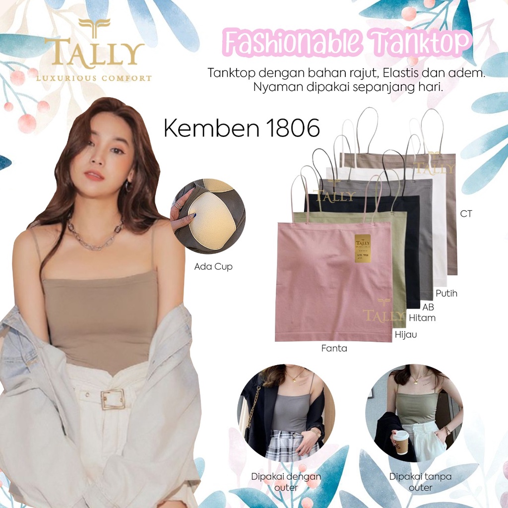 TALLY Singlet Wanita Rajut Fit to L - XL Crop Tanktop Ada Cup Tipis Fashion Bralette KB 1806-8