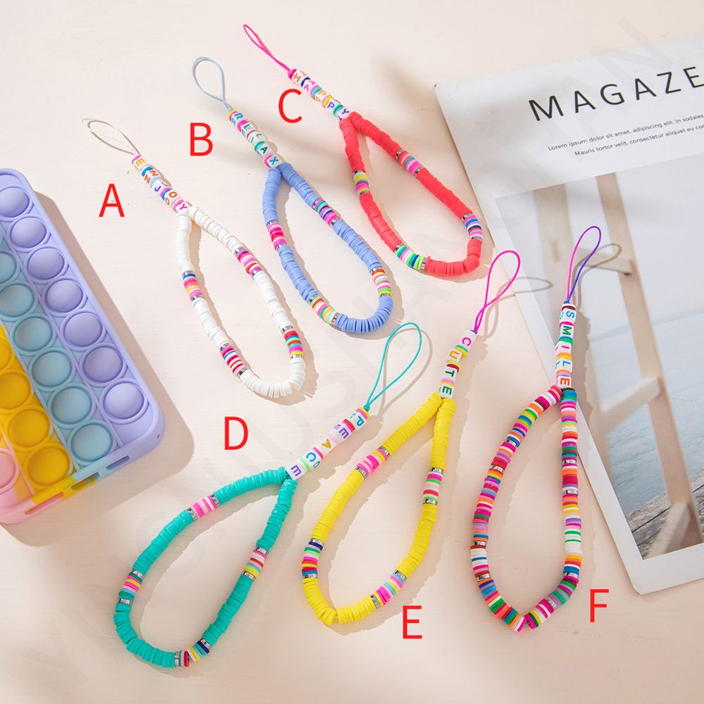 QUINTON Handmade Cell Phone Lanyard Ins Mobile Phone Chain Clay Beaded Colorful Mobile Phone Pendant Telephone Jewelry Phone Charm Phone Ornaments Anti-Lost Lanyard Mobile Phone Straps