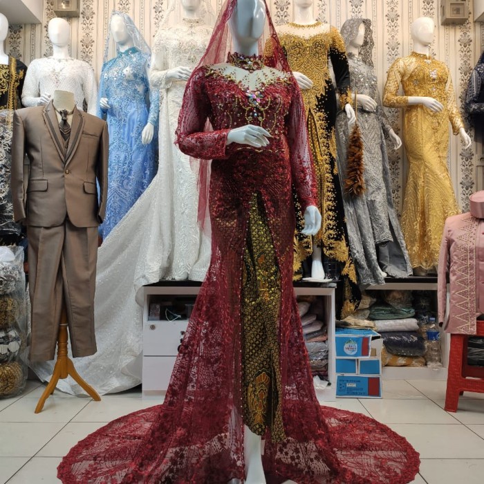 Wedding Dress Muslimah Terbaru Jawa India Baju kebaya pengantin Akad maroon Trend Pesta Terbaru UANG