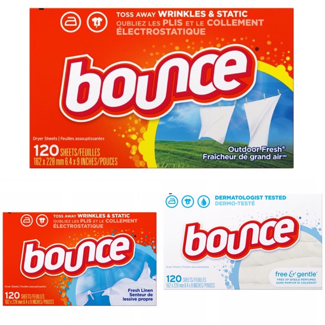 BIG SIZE 120 Sheet BOUNCE FRESH LINEN OUTDOOR FRESH FREE AND GENTLE FABRIC SOFTENER DRYER SHEETS USA