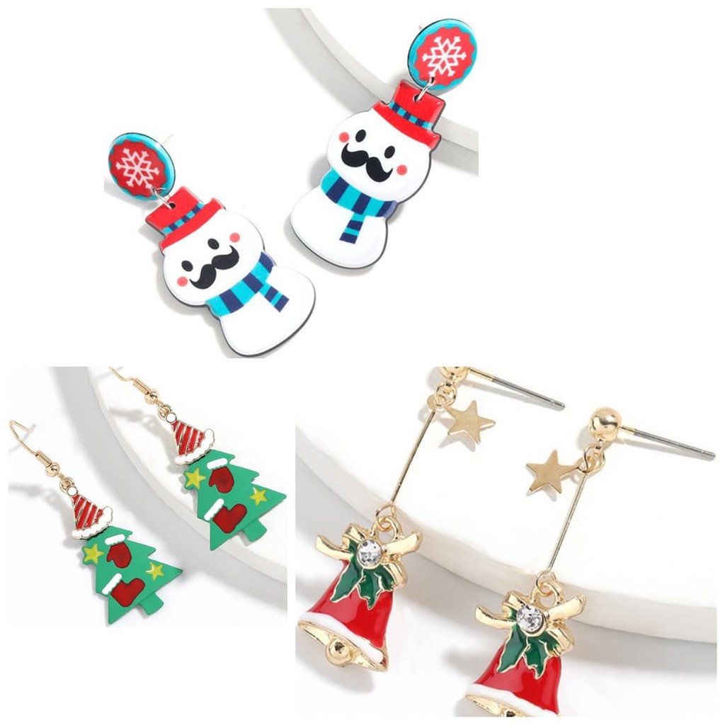 LRC Anting NATAL Fashion Christmas Alloy Dripping Christmas Earrings