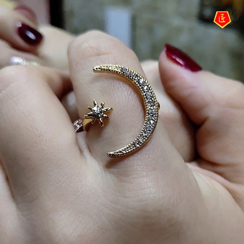 [Ready Stock]Crescent Star Moon Ring Creative Simple Fashion Temperament