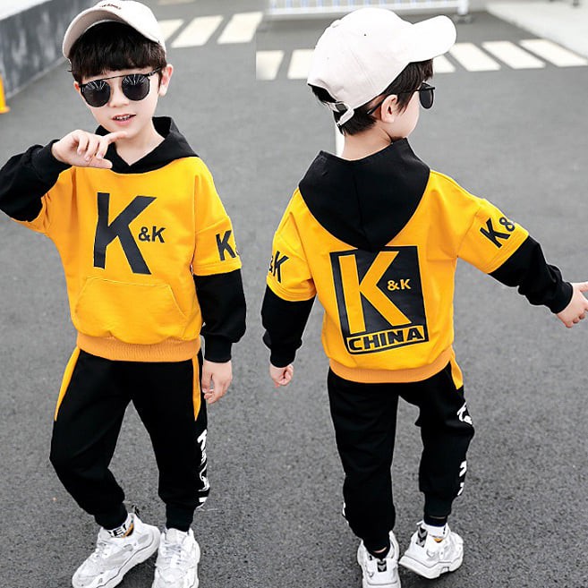 Setelan Anak Laki Laki PREMIUM Hoodie Korean K&amp;K Yellow