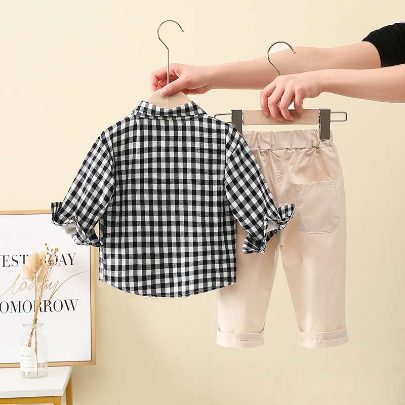  setelan kemeja kotak celana panjang fashion import anak laki laki model korea impor grosir-2