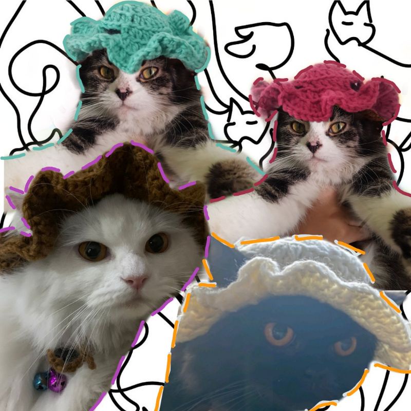 topi kucing rajut handmade-pilih warna