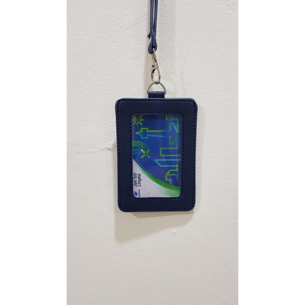 

Flashee Lanyard Mika ID Card Holder Navy Plastik Bolak Balik ID Card Name Tag Kulit Dua Sisi Transparan Kulit PU