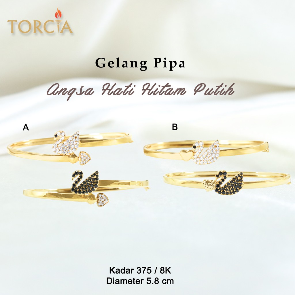 Gelang Oval Emas Asli Angsa Hati Hitam Putih Kadar 375 Torcia