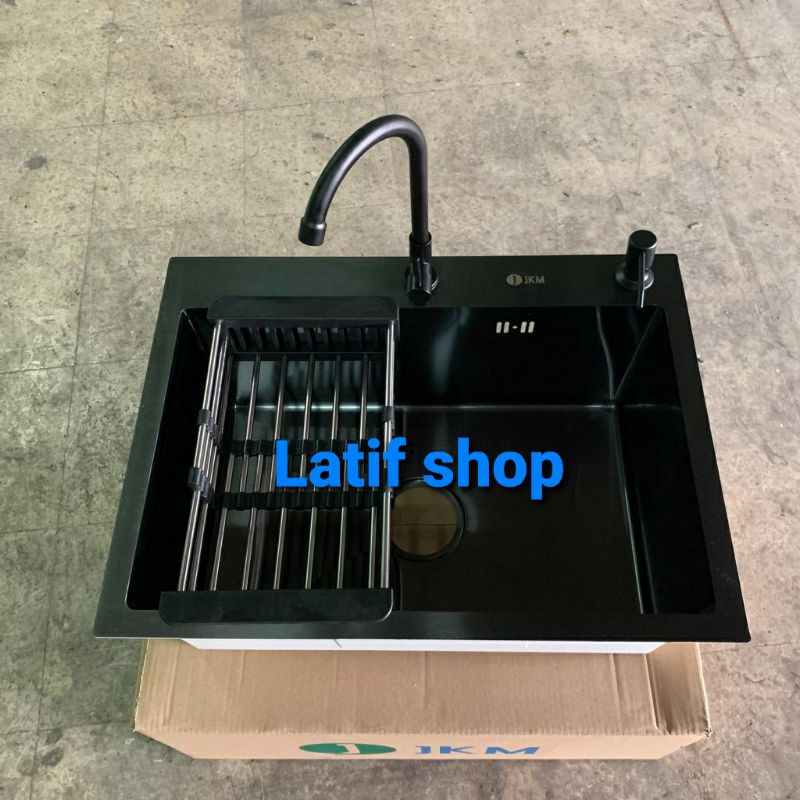 Paket Kitchen sink stainless 1 lubang hitam 6045 .bak cuci piring 1 lubang hitam