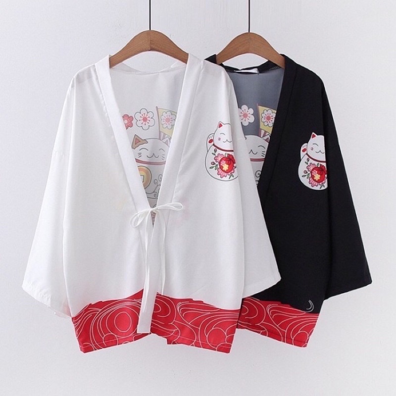 KIMONO CARDINGAN IMPORT HAORI WANITA KOREA JEPANG ORIGINAL CAT KUCING LUCU KY17