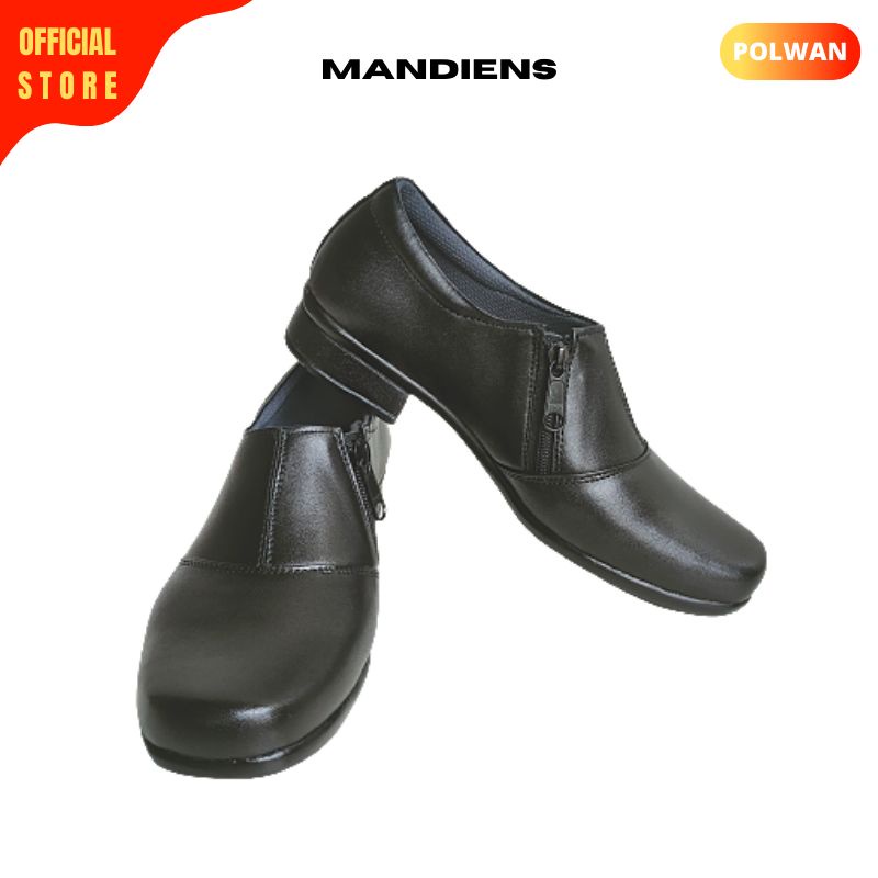 Mandiens HLB103 - Sepatu Pantofel Kerja Wanita - Sepatu Pdh Wanita Bahan Kulit Asli Kekinian Semi Boots - Sepatu Heels Formal Kulit Asli Angkle Boots Wanita Halfboot Resleting Bhayangkari Persit Sepatu Secwan Kualitas Premium Branded