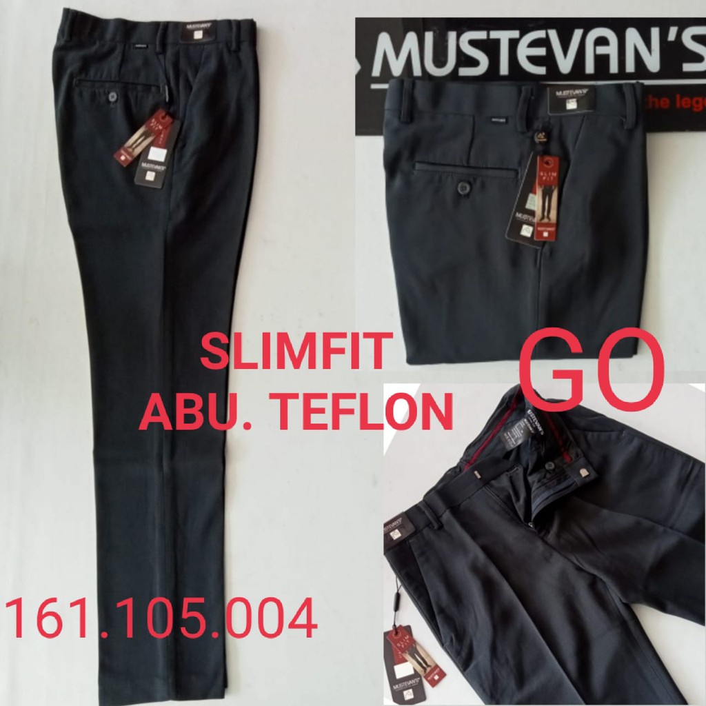 gos MUSTEVANS TEFLON SLIMFIT Celana Panjang Hitam Pria Sopan Formal Teflon Streacth Motif Super