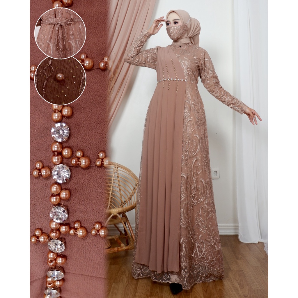 Permata Olshop / Kebaya Gamis Aura NK / Gamis Kondangan / Kebaya Gamis Brokat / Camilla Dress