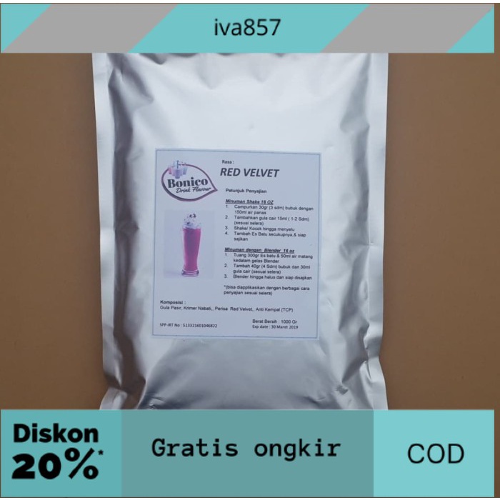 

PROMO BONICO RED VELVET powder 1kg Bubuk minuman drink flavor powder Ice GRATIS ONGKIR