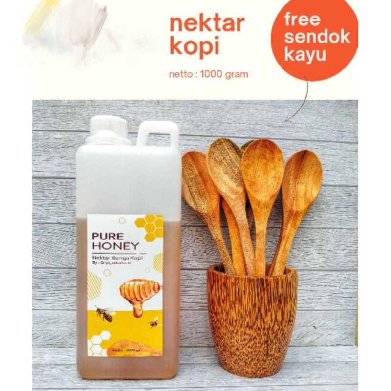 

Madu murni free sendok kayu nektar bunga kopi 1000 gram fresh dan murni