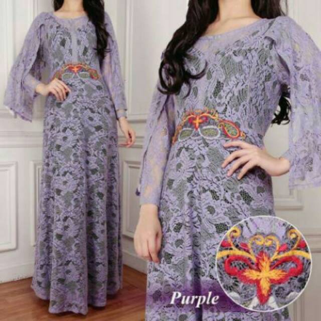 Baju muslim - kaftan serena - kaftan murah - kaftan brukat maya ungu fs murah