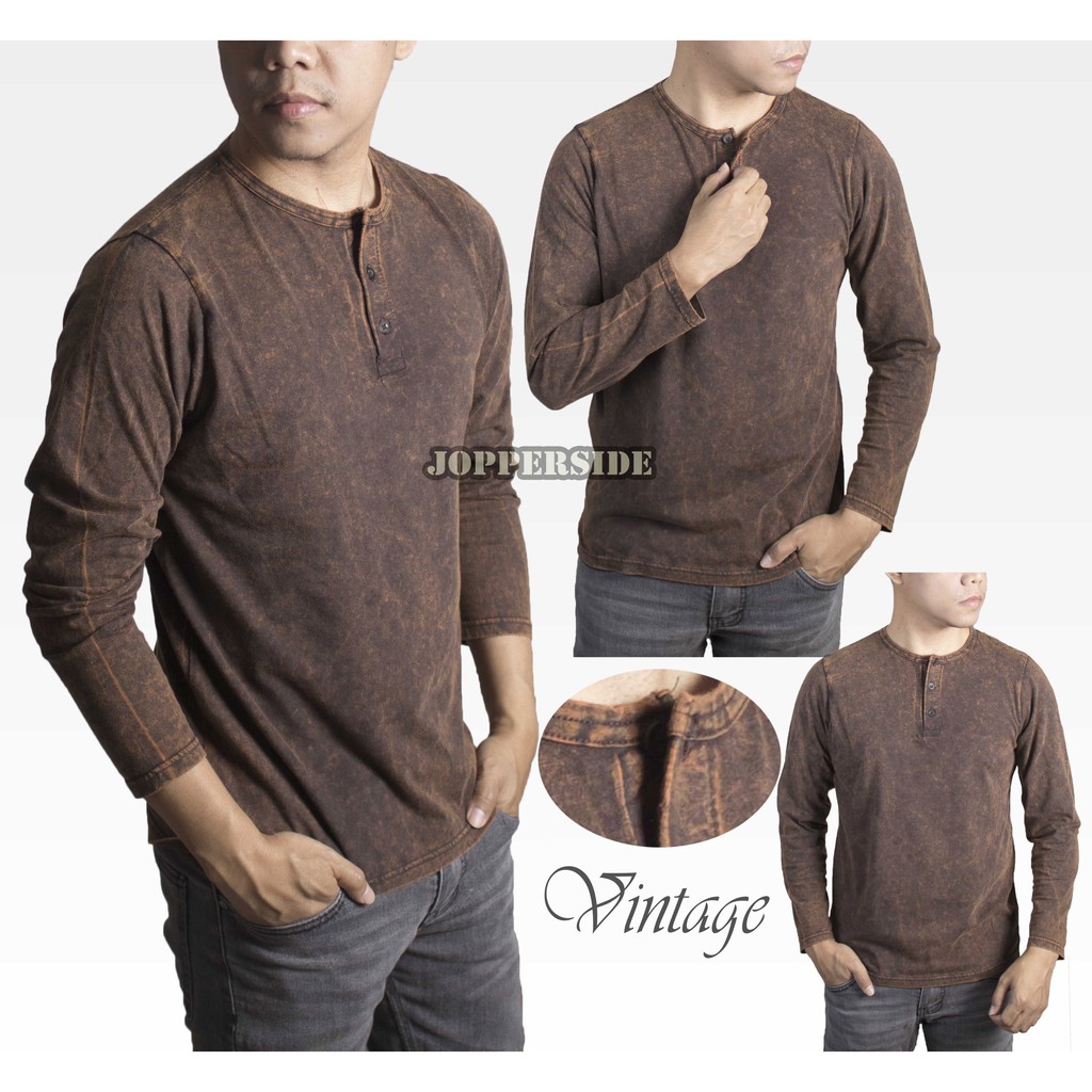 [ COD PABRIK ] T shirt kaos polos lengan panjang pria henley kancing katun combed premium tb3