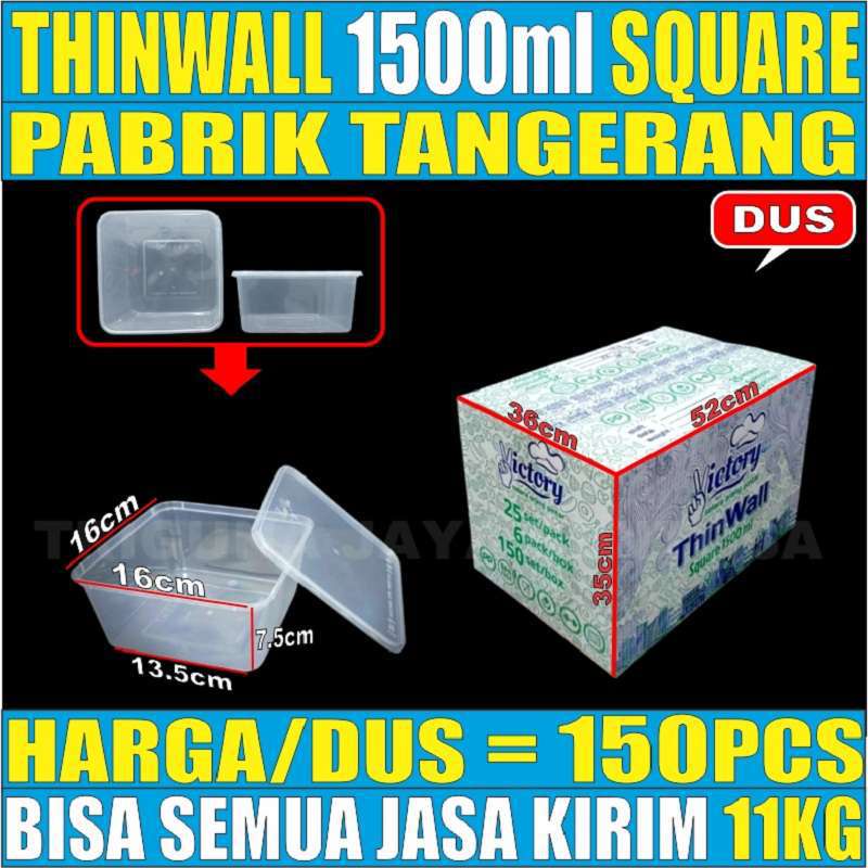 Thinwall SQ 1000ml 1500ml 2000ml 3000ml Per Dus Kotak Makanan Square Plastik Bisa Semua Js Krm