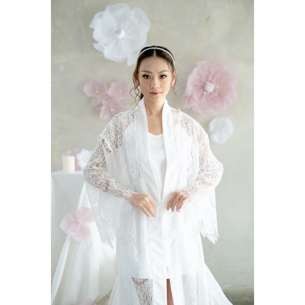 Milaca Robe- FAE Collection- Kimono Pengantin Brokat Renda Bride Robe Wedding Robe