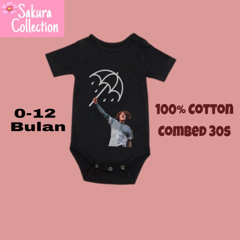 Kaos baju bayi jumper baby kids pendek band BRING ME THE HORIZON punk rock metal logo tulisan usia 0 1 2 3 4 5 6 7 8 9 10 11 12 bulan sampai umur 1 tahun adem jumpsuit babysuit romper bodysuit little anak kecil hitam laki laki perempuan nyaman lembut