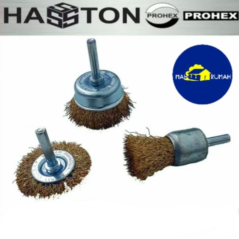 SIKAT KAWAT MINI 3pcs 3 pcs Set Sikat Mangkok Kuningan Mata Bor - HASSTON PROHEX 3450-101