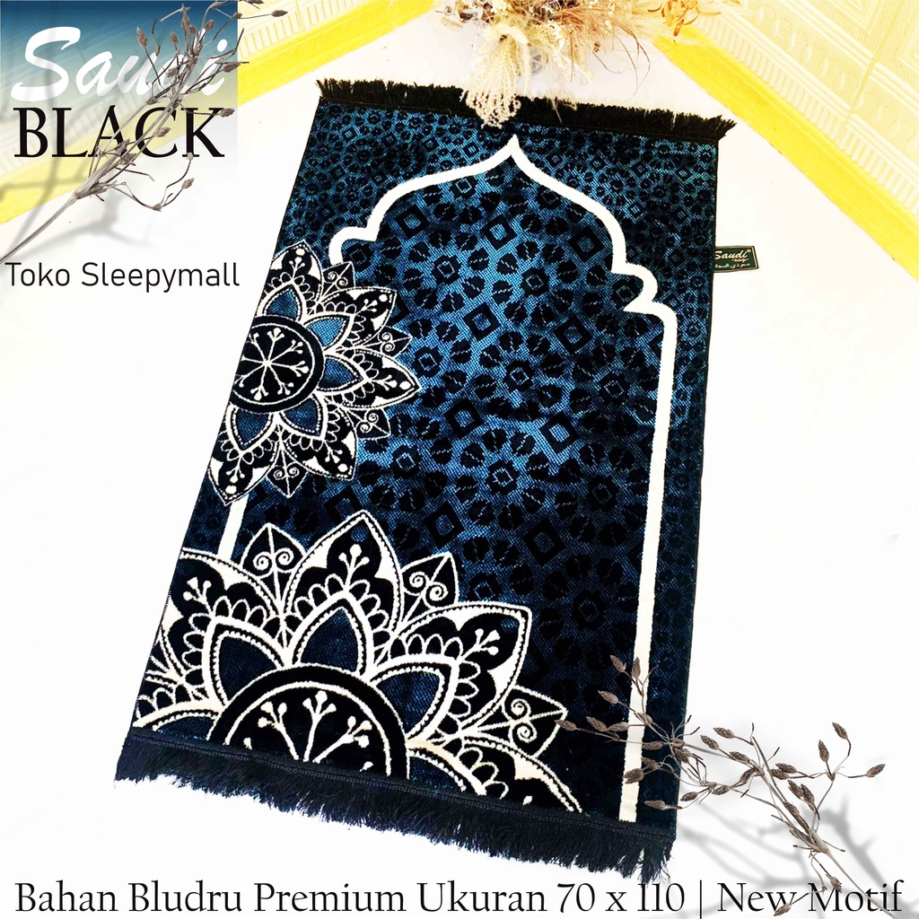 Grosir Sajadah Turki Premium Khusus Hitam, Sajadah Bludru Tebal Motif Bunga uk 70 x 110 cm