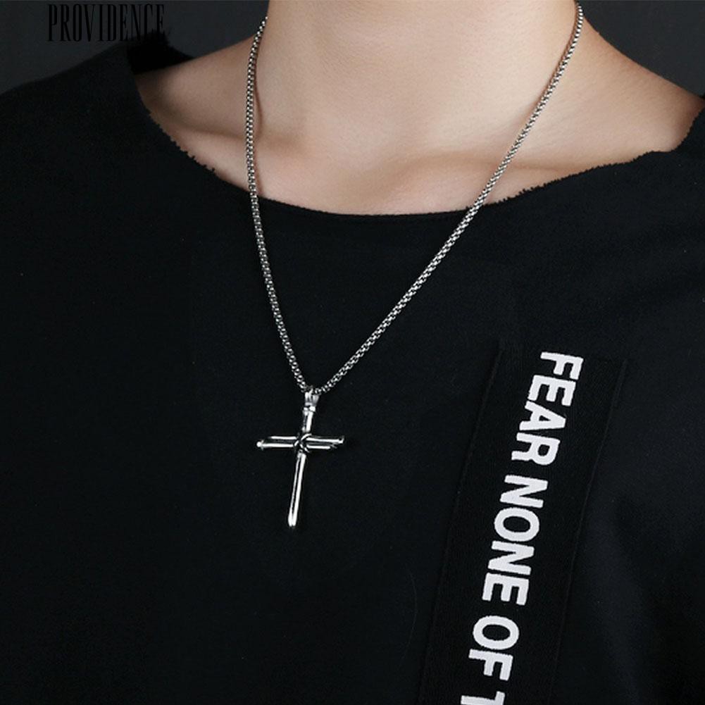 Providence Titanium Steel Cross Pendant Long Chain Necklace