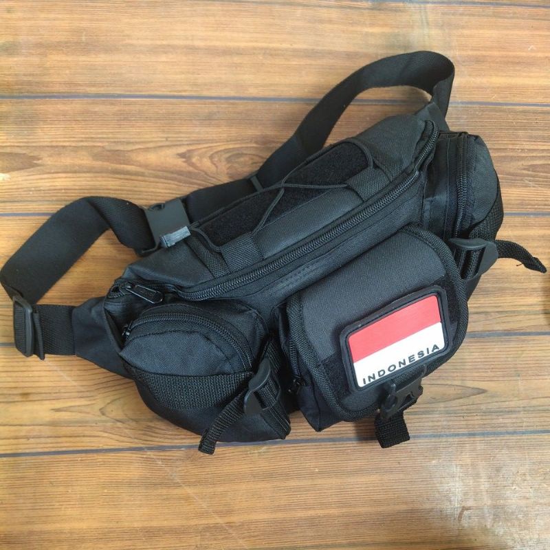 tas waist bag - waistbag pinggang tactical army plus patch rubber